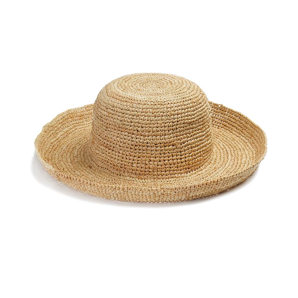 Spring and Summer New Foldable Dome Big Eaves Lafite Straw Hat Monochrome Plain Weave Spot Sunshade Outdoor Travel Trendy Hat