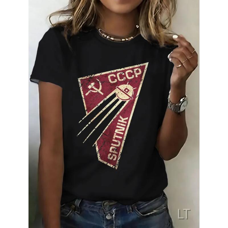 T-shirt da Donna alla Moda Girocollo Manica Corta Stampa a Colori 3D