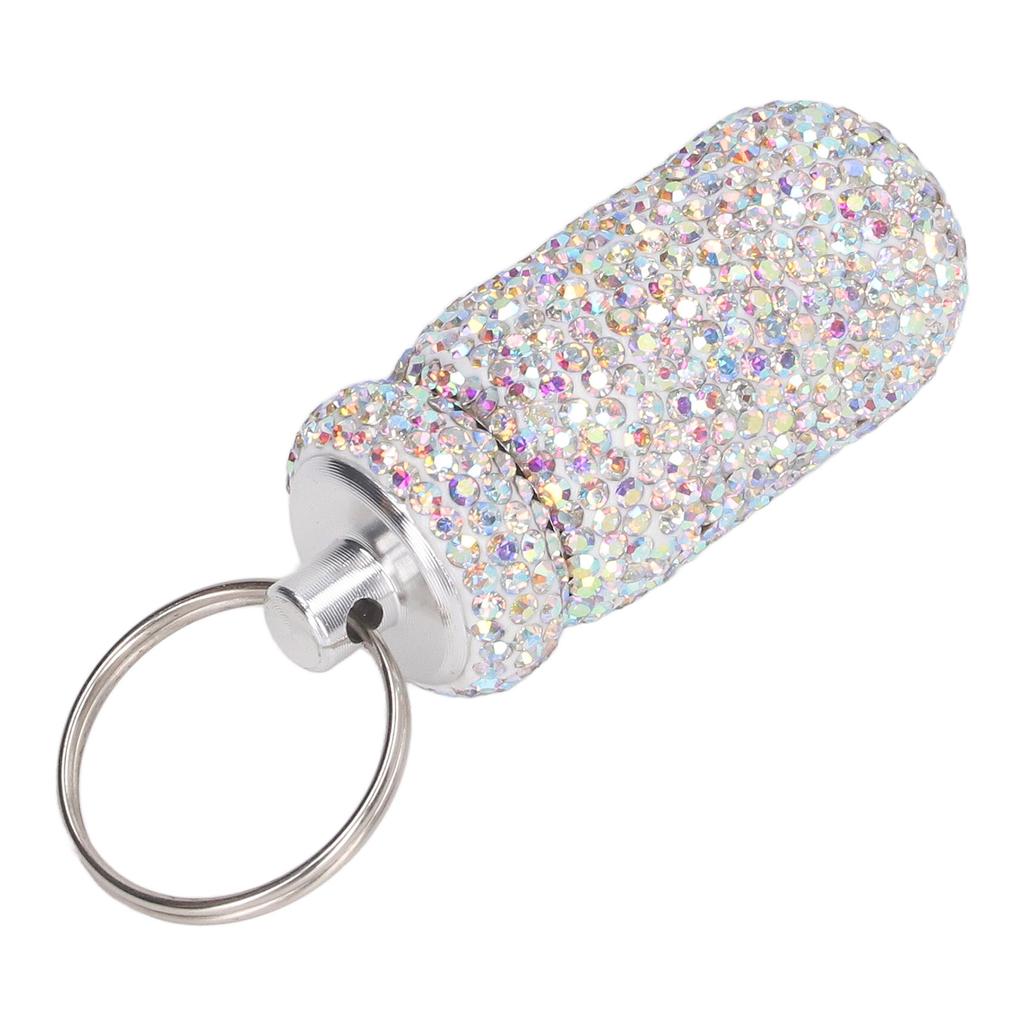 Strass Medisinflaske Beholder Aluminiumslegering Bærbar Kapsler Oppbevaringsetui Boks med Nøkkelring