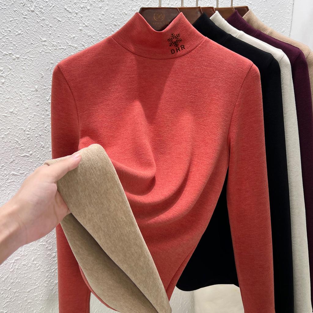Wool Silk Bottoming Shirt Women's Autumn and Winter New Women's Clothing with Heating and Warmth Turtleneck Top, Piled and Thickened
