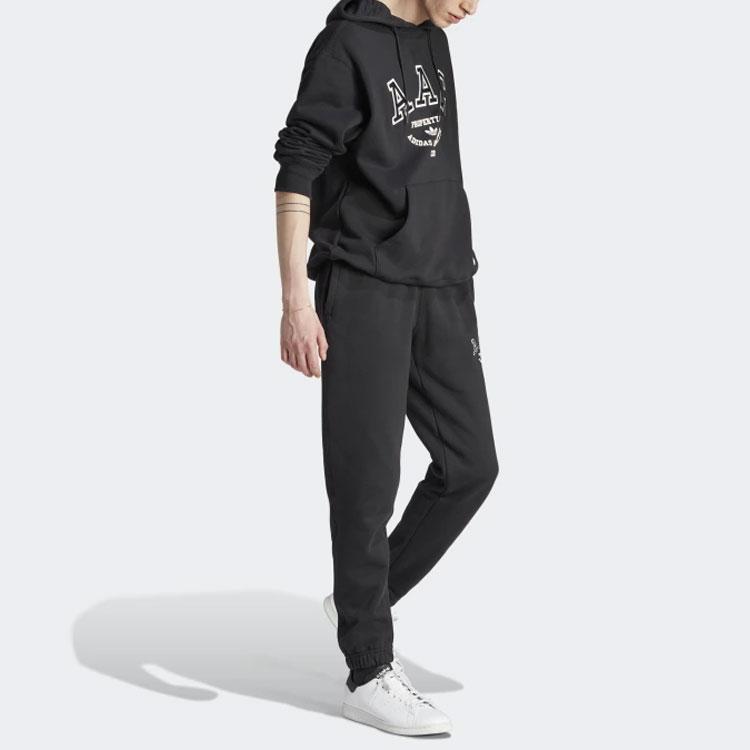 Adidas Originals Trefoil Embroidered Logo Sweatpants with Drawstring Cuffs Men Bottoms Black HZ0698