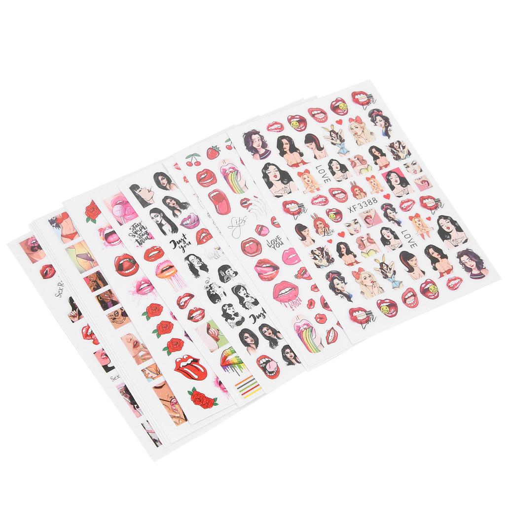 12 Sheet Lips Lady Pattern Nail Art Stickers SelfAdhesive Nail Decals Decoration