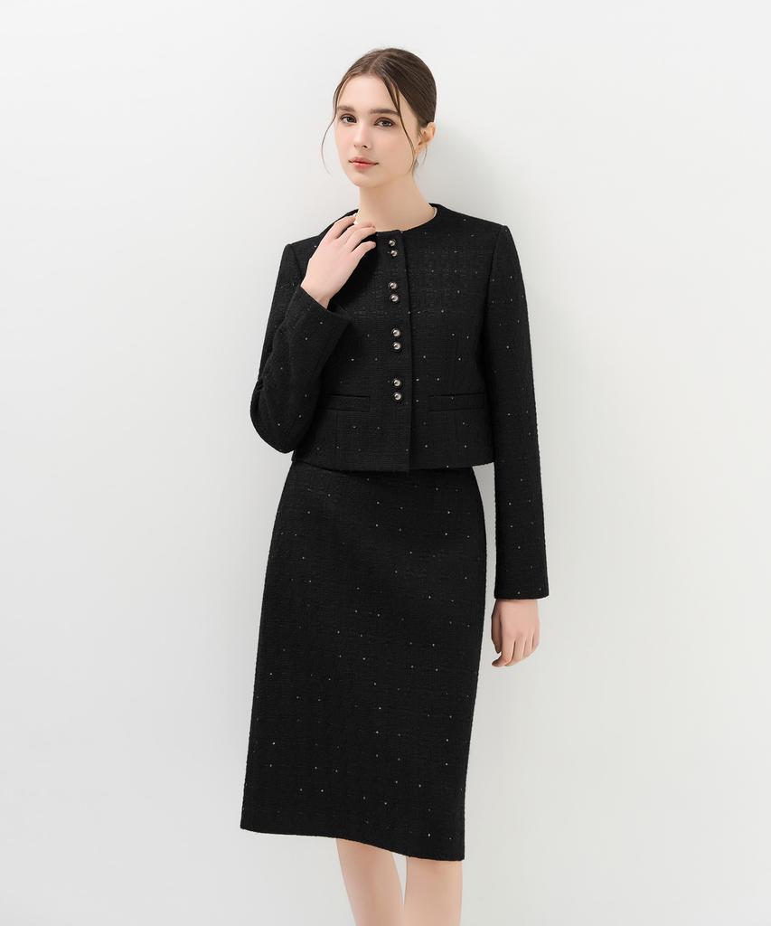 Laneonkyulleoseu Tweed Midi Skirt_Black