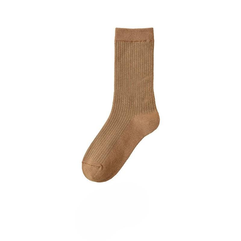 Solid Color Basic Socks for Women, Vertical Boneless Pile Socks, Drawstring Versatile Mid-calf Socks, Autumn Cotton Socks