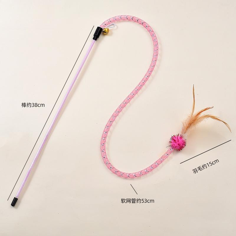 Katze Schlange Katze Teaser Stick Elastisches Netzrohr Feder Haarball Katze Teaser Katzenspielzeug Haustier Interaktiv Selbst-hi