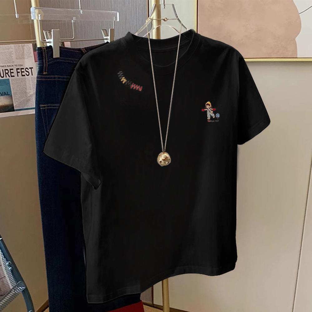 2025 summer new design white short-sleeved t-shirt women's loose and versatile casual small t-shirt top trendy