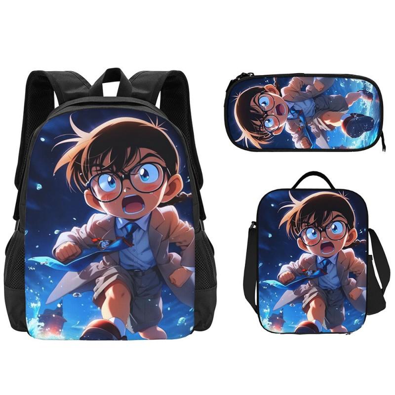 Detective Conan Anime Backpack Set Kids 3-Piece School Bag Crossbody Pencil Case Waterproof Cute Cartoon Design