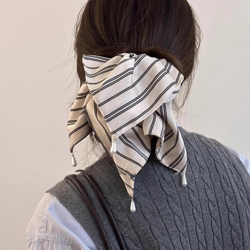 Early spring fresh large intestine hair band simple striped lace headband 2025 new high-end rubber band women's hair tie rope