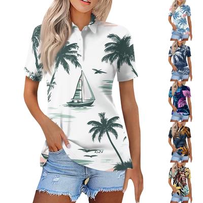 Women's Fashion Casual Lapel Short Sleeve Print Shirt Women's Button Up Tops