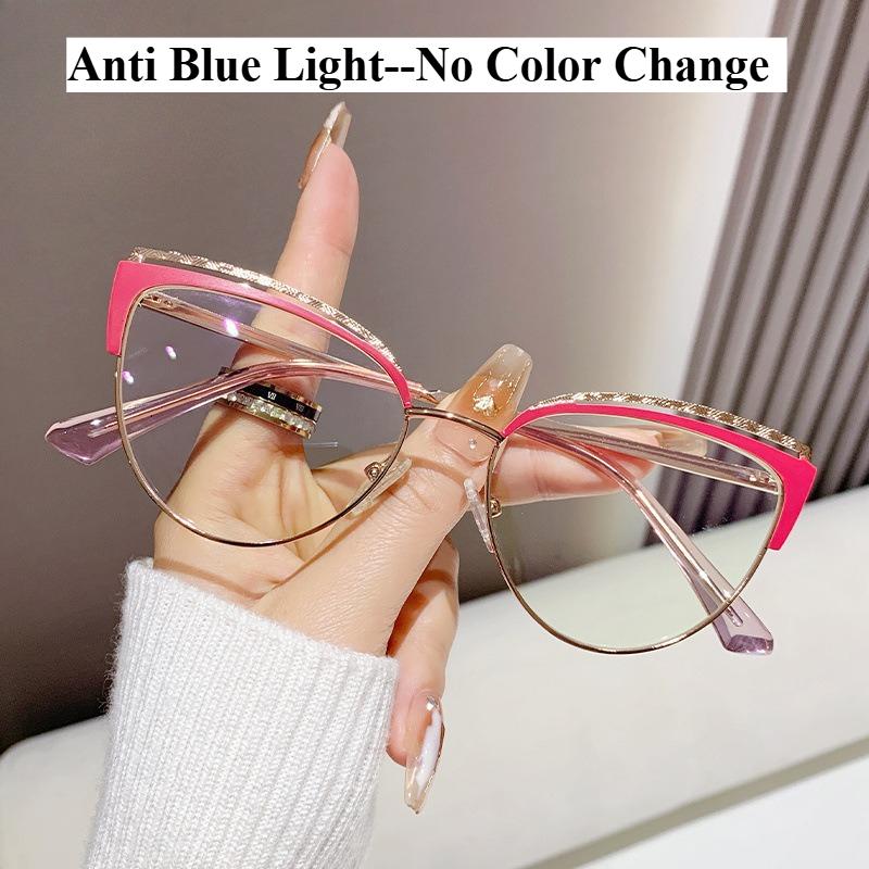 Photochromic Glasses Anti Blue Light Minimalist Style Flat Glasses Ultra Light Eyeglass Frame Metal Spring Eyeglass Legs