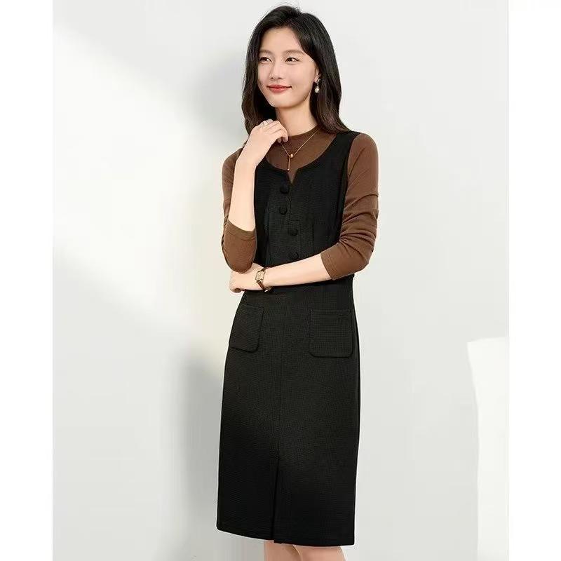 Korean Style Elegant Patchwork Waist-Cinched Two-Piece Dress