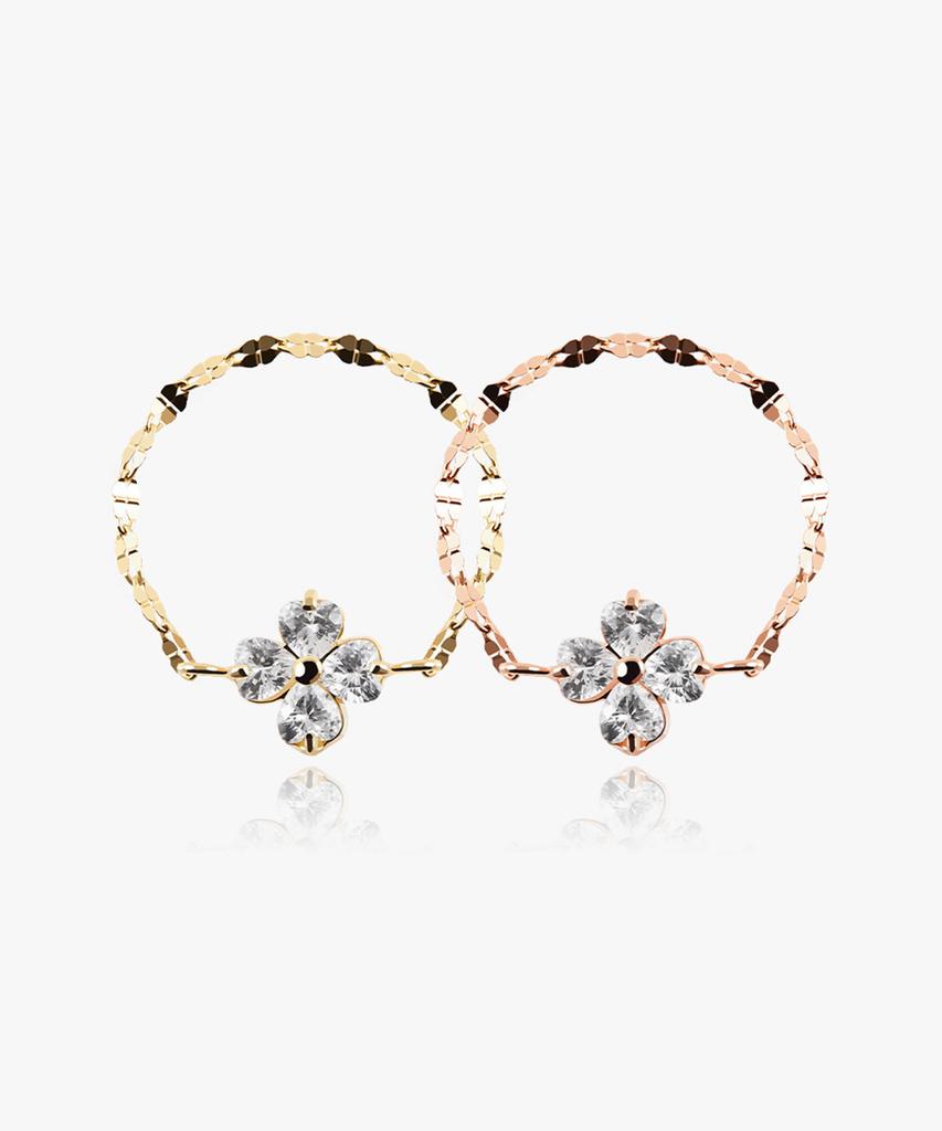 Helene Jewelry 14K Cotton Flower Cubic Clover Chain Gold Ring (Type A)