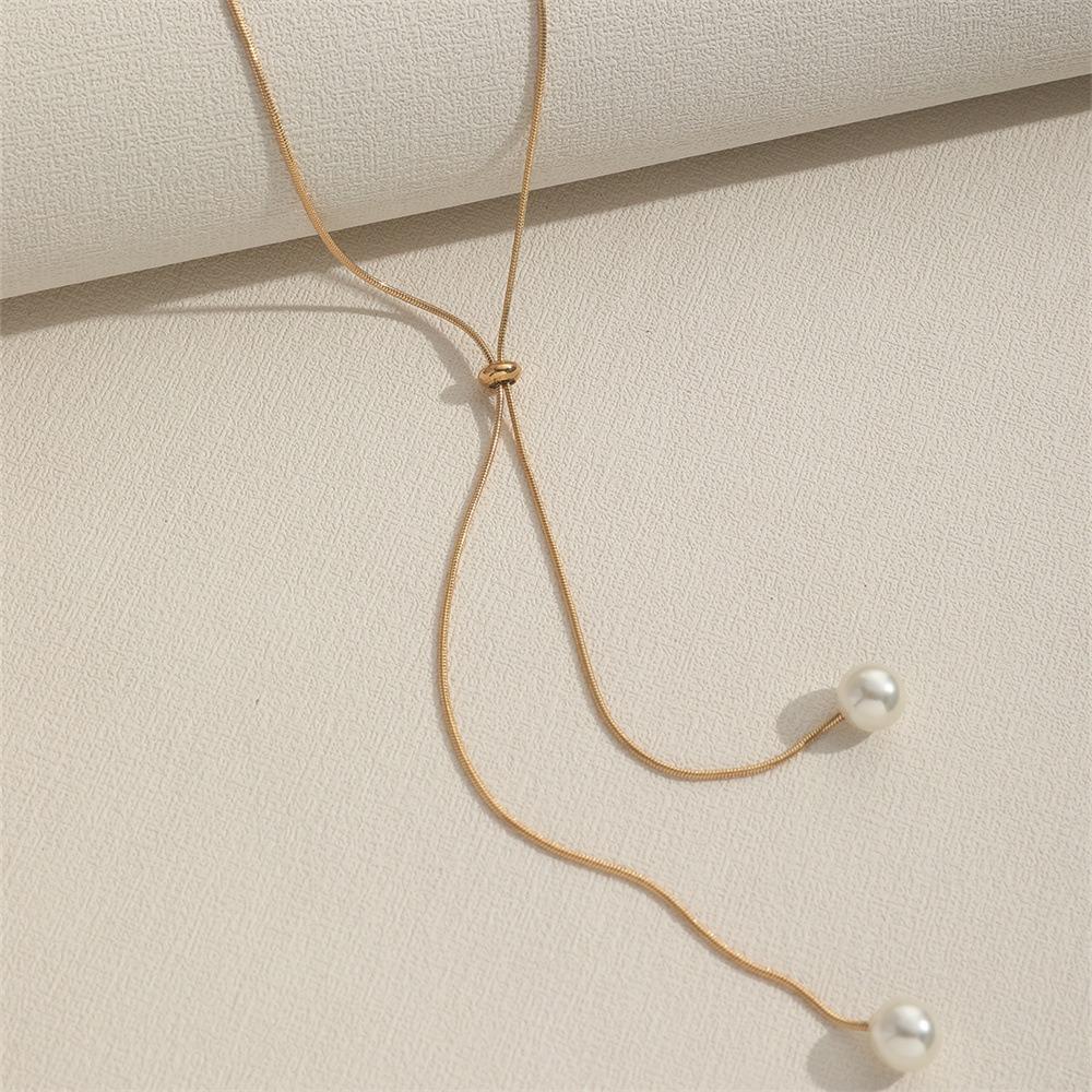 Minimalist Temperament Long Pull-out Adjustable Pearl Tassel Pendant Y-shaped Chain Necklace for Women Collar Chain Jewelry Gift