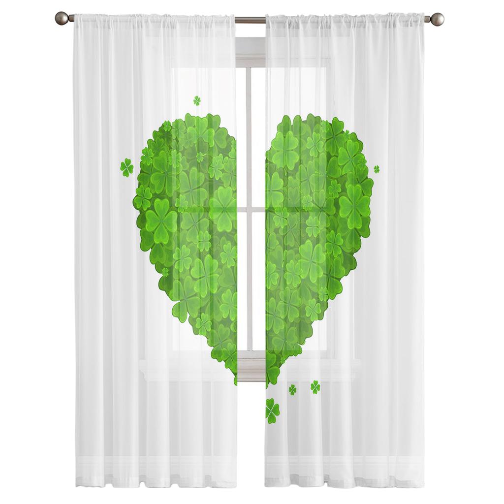 Szczęśliwa Czterolistna Koniczyna Tiulowe Zasłony Do Salonu Kuchni Przezroczysta Woalowa Zasłona Panele Okienne Sypialni