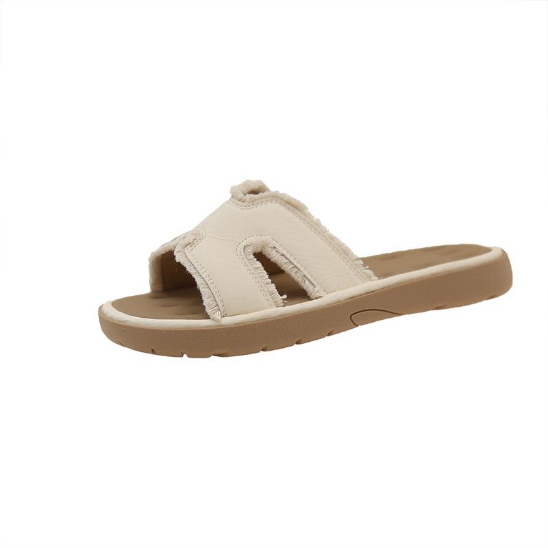 Open-toed one-word slippers for women to wear summer new holiday style soft-bottomed lazy flat-bottomed sandals