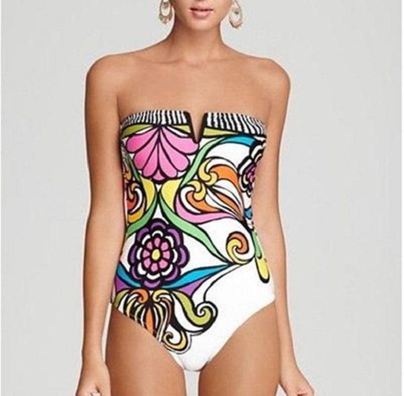 Bohemian Floral Vintage Printed One Piece Sexy Bathing Bikini Suit Summer Women