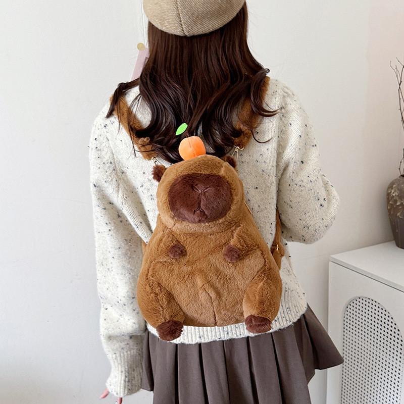 Capybara Charming Plush Toy Backpack For Children In Vibrant Orange And Pink