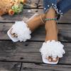 Summer New Slippers for Women Wearing Fashionable and Versatile Floral Flat Bottomed Solid Color Beach Slippers