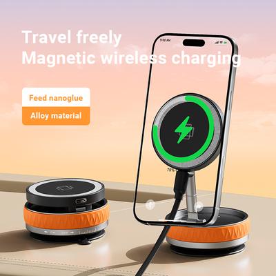 Vacuum Magnetic Car Phone Holder with Wireless Car Charger 360 Rotation Foldable Design Strong Magnetic Absorption Phone Holder