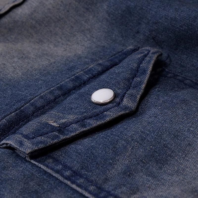 Nové Pánské džínové košile Džíny s dlouhým rukávem Ležérní Štíhlé Stylové seprané bavlněné košile