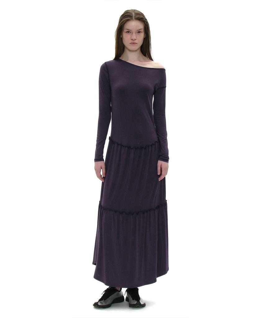 Partimento Woman Pwc Asymmetrical Jersey Shirred Tiered Dress_Midnight Plum