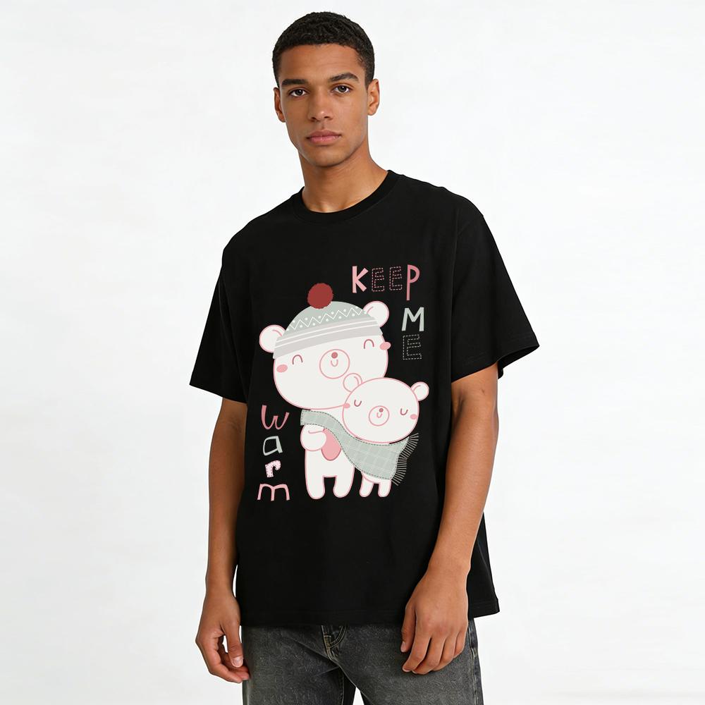 Keep Me Warm Parent-child Bear Print Kids Top Soft Cozy Autumn Winter Warm Children's Wear Pure Cotton T-shirt