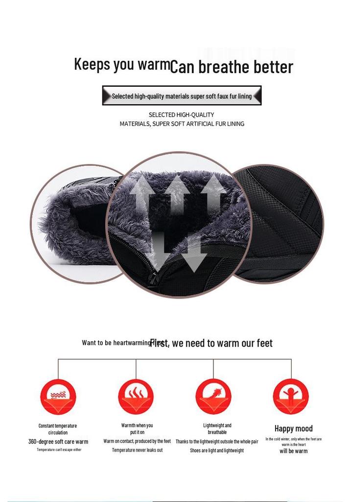 Unisex Mid-Top Waterproof Winter Snow Boots with Anti-Slip Sole and Plush Lining