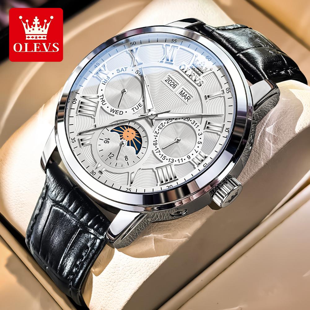 OLEVS 6785 Luxury Man Watch 24 Hour Moon Phase Perpetual Calendar Roman Dial New Automatic Mechanical Wrist Watches For Men