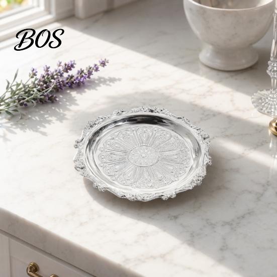 Easy To Clean Jewelry Tray Vintage Embossed Stainless Steel Tray, Serving Platter for Desserts, Fine Workmanship Storage Organizer, Snack Plate,