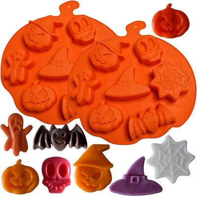 Halloween Silikonformen Kürbis Süßigkeitenform Tablett Kürbis Geist Fledermaus Schädel Fondant Schokoladenformen für Basteln Cupcake Seife Gelee