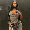 Crop Top Donna Scollo all'americana Senza Maniche Vestibilità Aderente Streetwear Catena Metallica Taglio Drappeggiato Cutout Sexy Top Canotta da Club