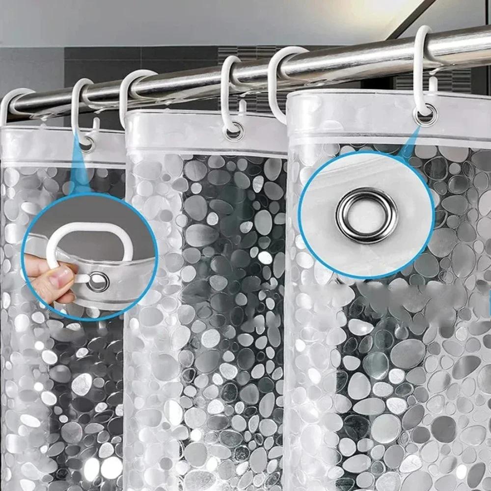 Hot Bathroom Shower Curtain Transparent Lining Waterproof Bathtub Bathing Cover PEVA Mildew Proof Cobblestone Curtain with Hooks