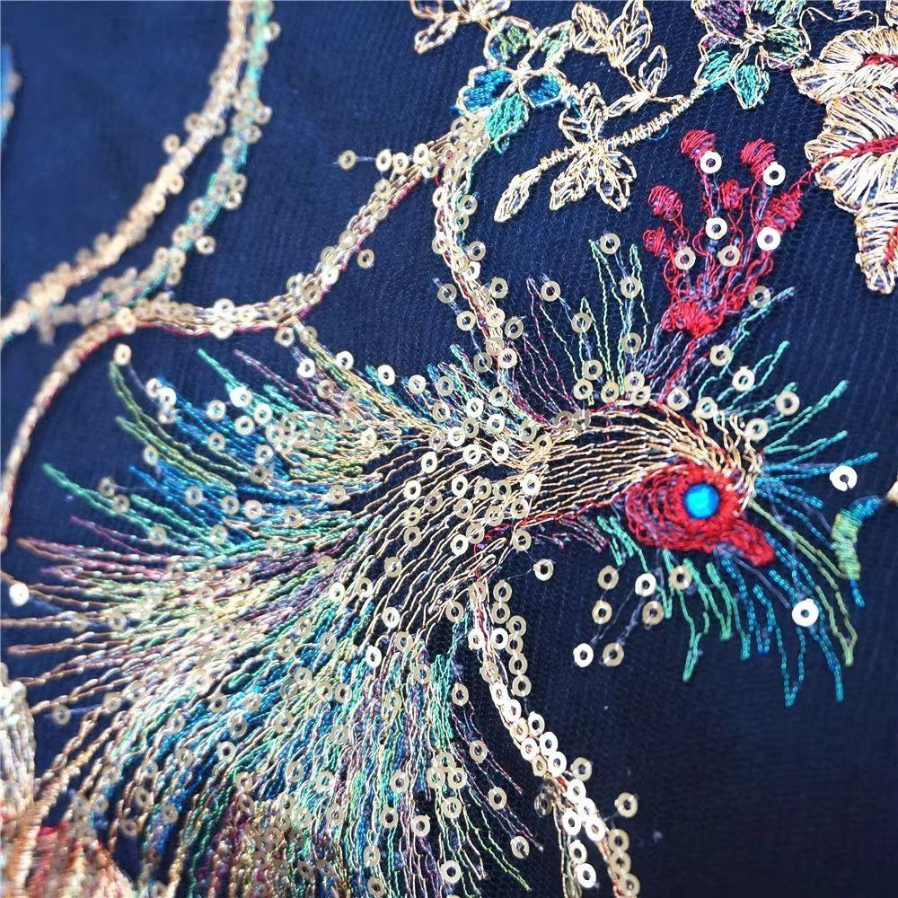 Peacock Phoenix Peacock Phoenix Appliques Black Mesh Lace Fabric Gown Appliques Gown Decoration