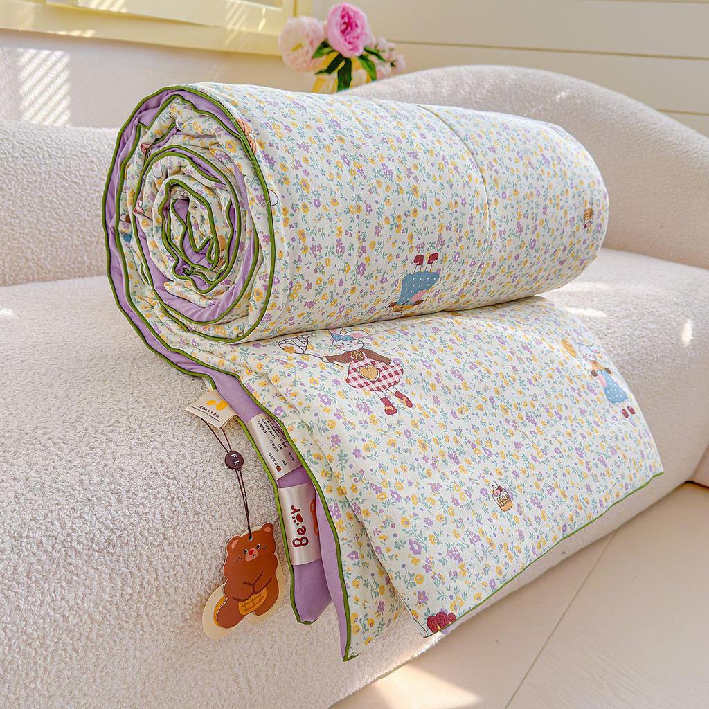 Washed Crinkled Gauze Summer Quilt - Skin-Friendly Cool Blanket for Air Conditioning