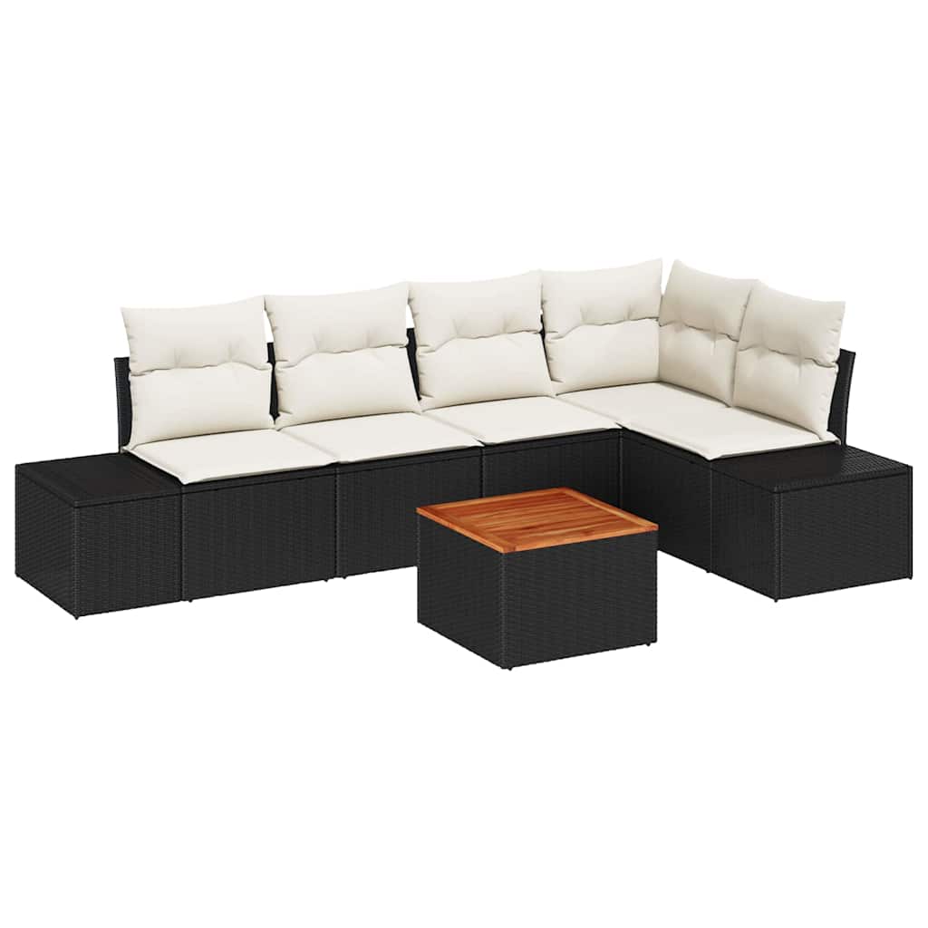 6 Piece Garden Sofa Set with Storage Black and Cream Poly Rattan