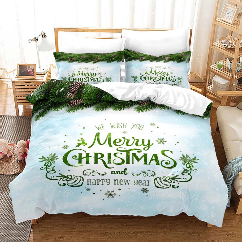 Red Christmas Duvet Cover Queen King Size Santa Snowman Bedding Set Microfiber Cartoon Cotton Quilt Cover With 2 Pillowcases