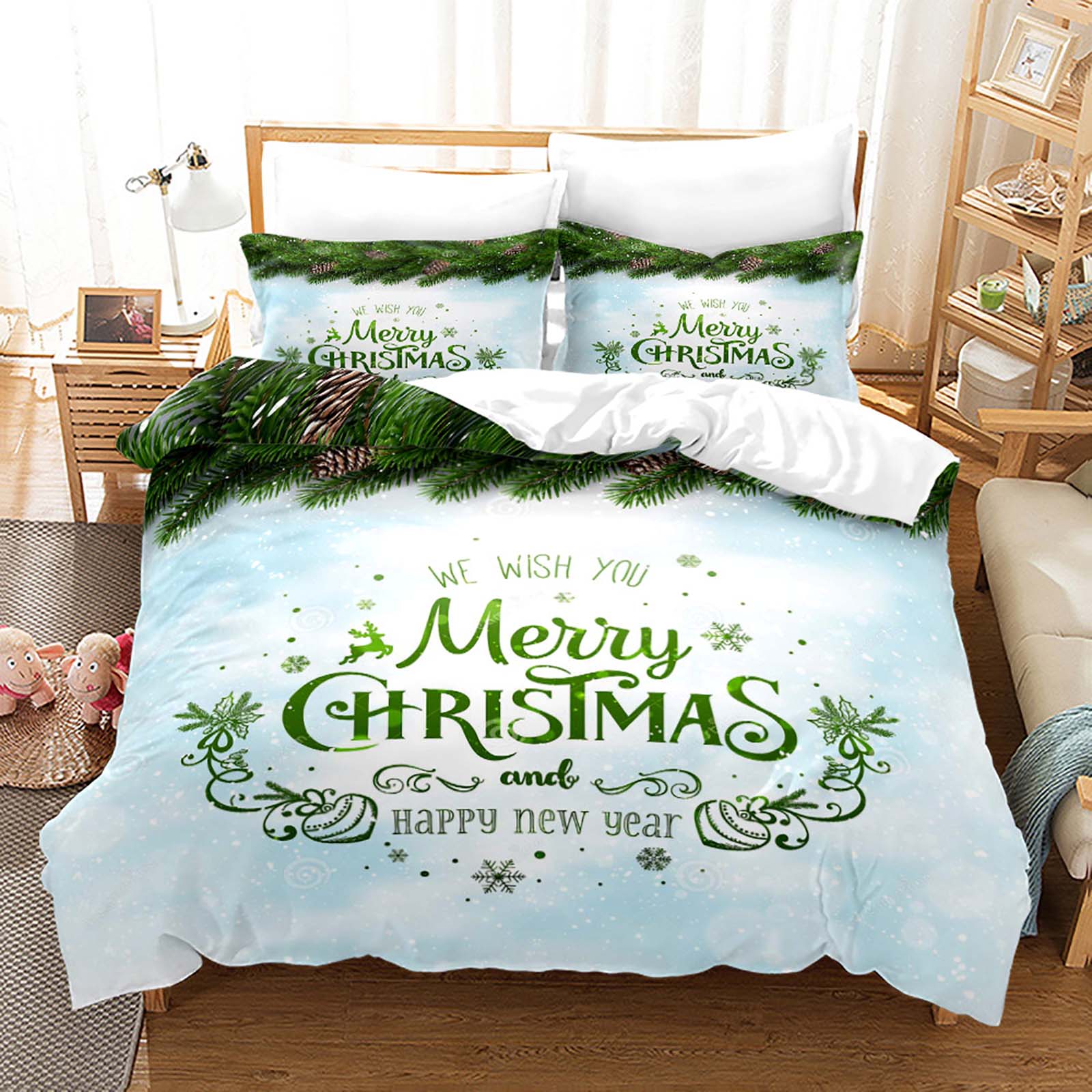 

Comforter Merry Christmas Bedding Set 3D Digital Print No Core Suitable For Bedroom Gift Santa Claus Snowflake Comforter (quilt)-EU Single(135*200cm)3pcs