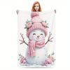 1pc Soft Warm Flannel Blanket - Lightweight Comfortable Pink Snowman Floral Pattern, All-Season Sofa Bed Camping Decor, Ideal Christmas Gift, Travel S
