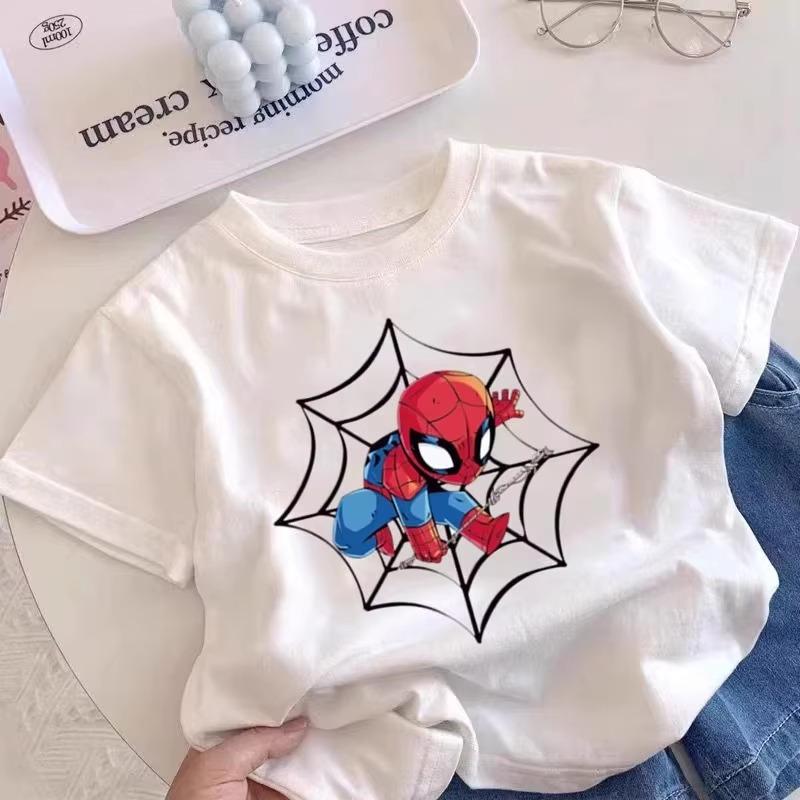 2026 Summer New Personalized Children's T-shirt Spider Man Printed Pure Cotton Parent Child Fashion Brand Round Neck Top