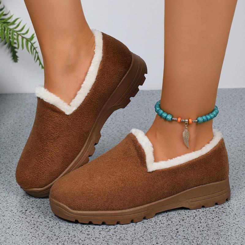 Fashion Women's Warm Cotton Shoes, Winter Plush Casual Shoes, Outdoor Non-slip Fluffy Thick-soled Snow Boots, Slip-on Loafers