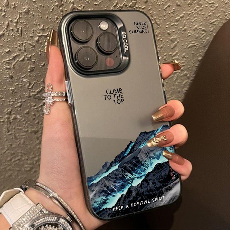 Snow Mountain Landscape Sunset Electroplate Silver Phone Case For iPhone 16 11 12 13 14 15 Pro Max 7 8 Plus X XS XR Back Cover