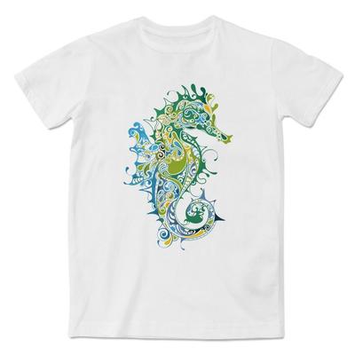 2026 New Creative Casual Fun Seahorse Totem Graphic Print High Quality Mens Short Sleeve Crew Neck Comfortable Loose Tee