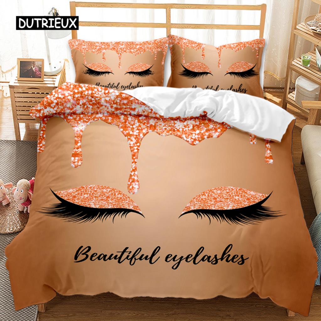 Eyelash Duvet Cover Closed Eyes Glamor Makeup Cosmetics Beauty Feminine Design Twin Bedding Set Queen King Polyester Qulit Cover