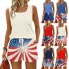 Women Summer Casual Two Piece Set Sleeveless Tank Top Square Neck Athletic Vest with Pockets and Drawstring Waist Shorts