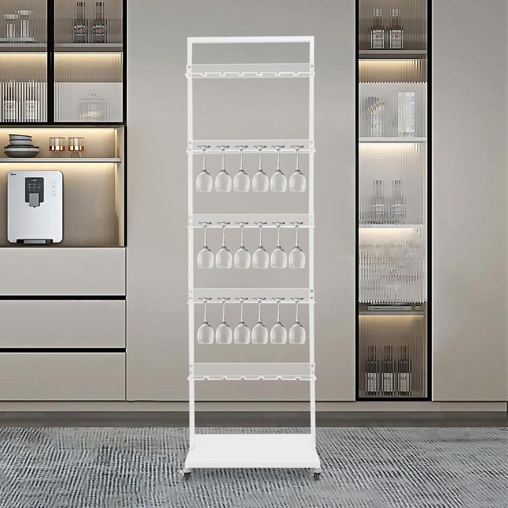 5-Tier Acrylic Champagne Tower, 30-Cup Stemware Display Rack with Wheels, White Champagne Glass Organizer, Bar Storage Shelf