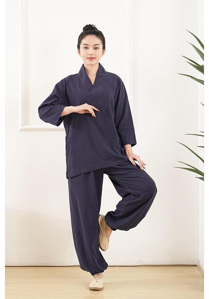 Unisexowy Zestaw Szat do Medytacji Zen: Siedmiorękawowy Hanfu z Bambusa, Bawełny i Lnu do Jogi i Medytacji.