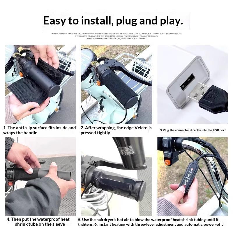 1 Set Schnelles Aufheizen Nicht-Zerstörende Aufklebbare Montage Wärmer Moto USB Beheizte Lenkergriffe 3-stufige Temperaturregelung