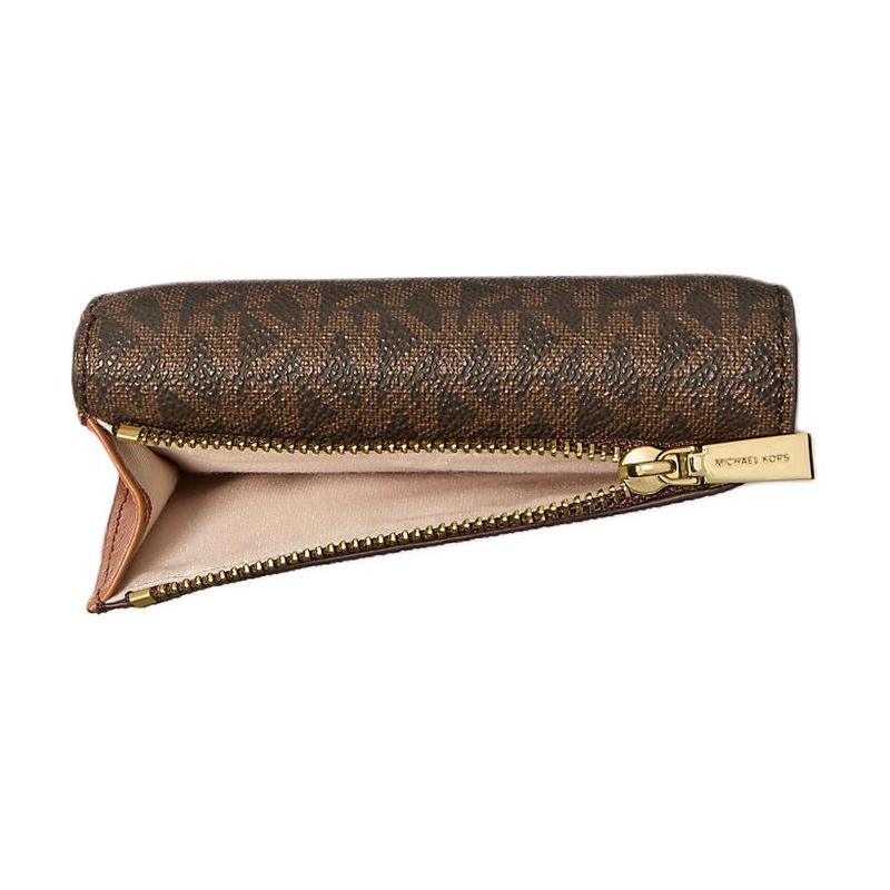 Michael Kors Printed Logo Artificial Leather Coated Canvas Wallet Medium Unisex Couple Brown
