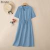 ZANZEA Women Casual Turn Down Collar Summer Short Sleeve Dress