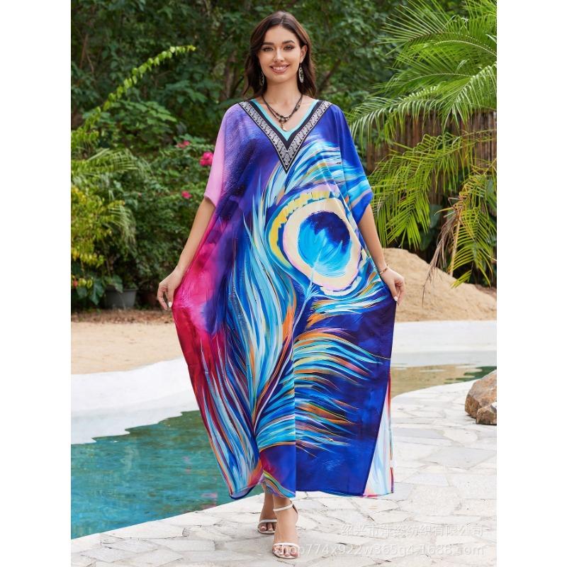 Plus Size Women's New Beach Blouse Print Loose Holiday Bikini Sunscreen Swimsuit Blouse